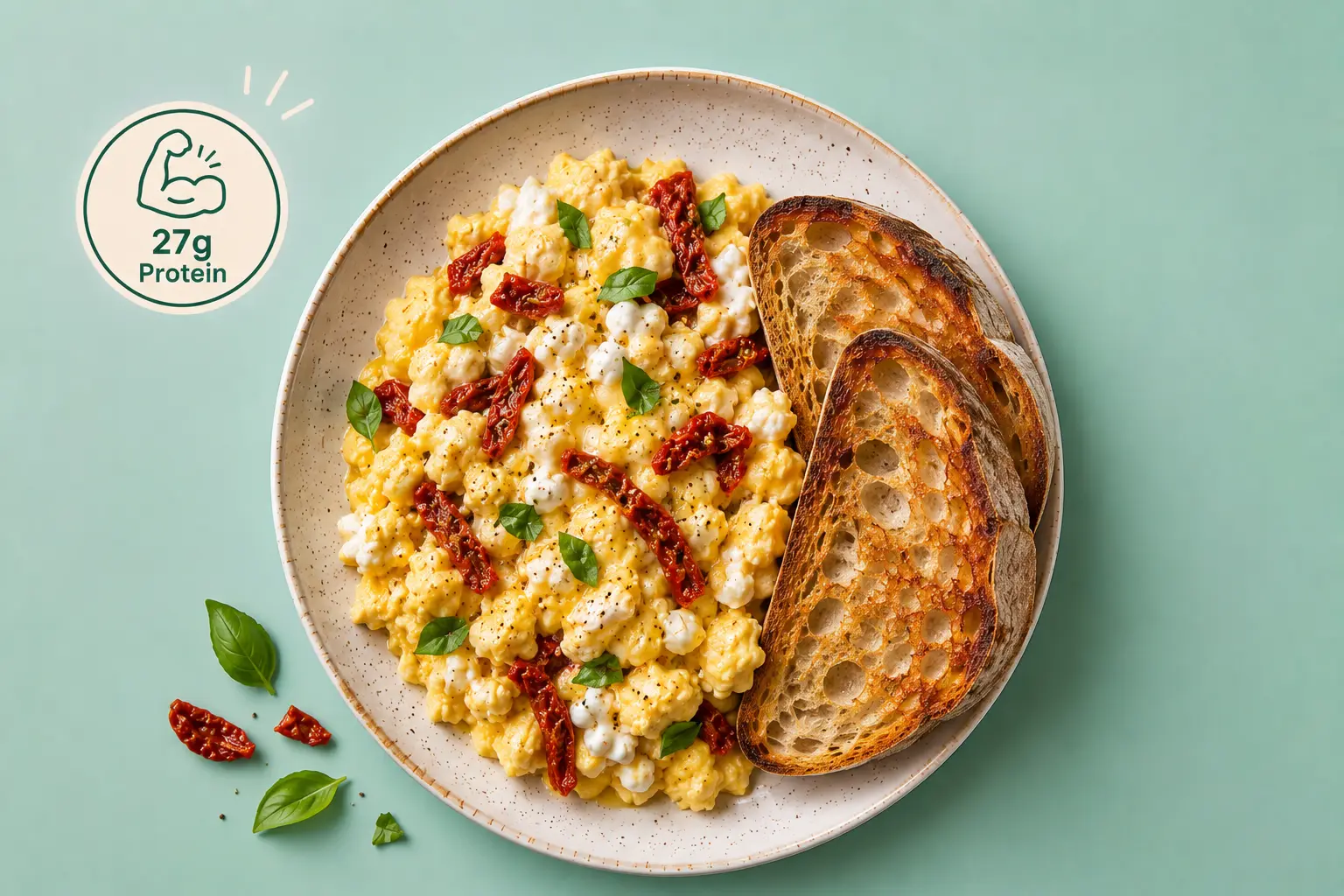 Cottage Cheese Egg Scramble with Sun-Dried Tomatoes (27g Protein)