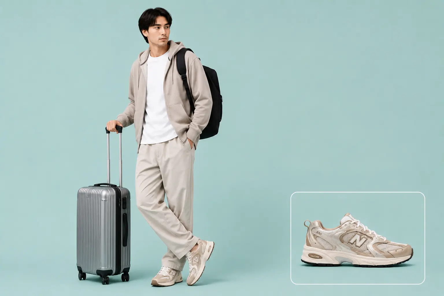 New Balance 530 outfit for airport and travel - comfortable mens airport look