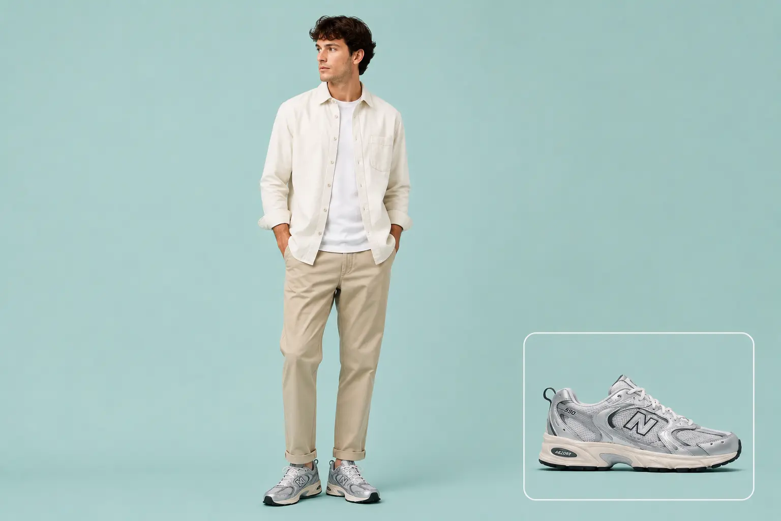 New Balance 530 outfit with chinos and Oxford shirt - smart-casual men style