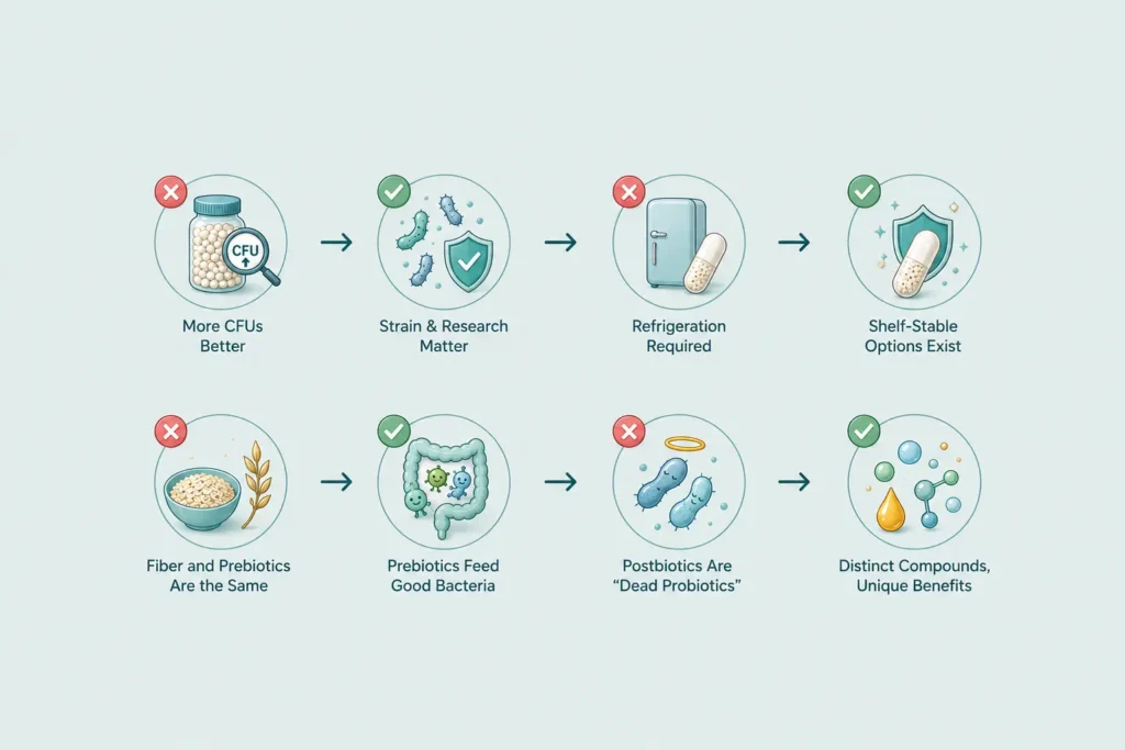 Common Myths About Prebiotics, Probiotics, and Postbiotics
