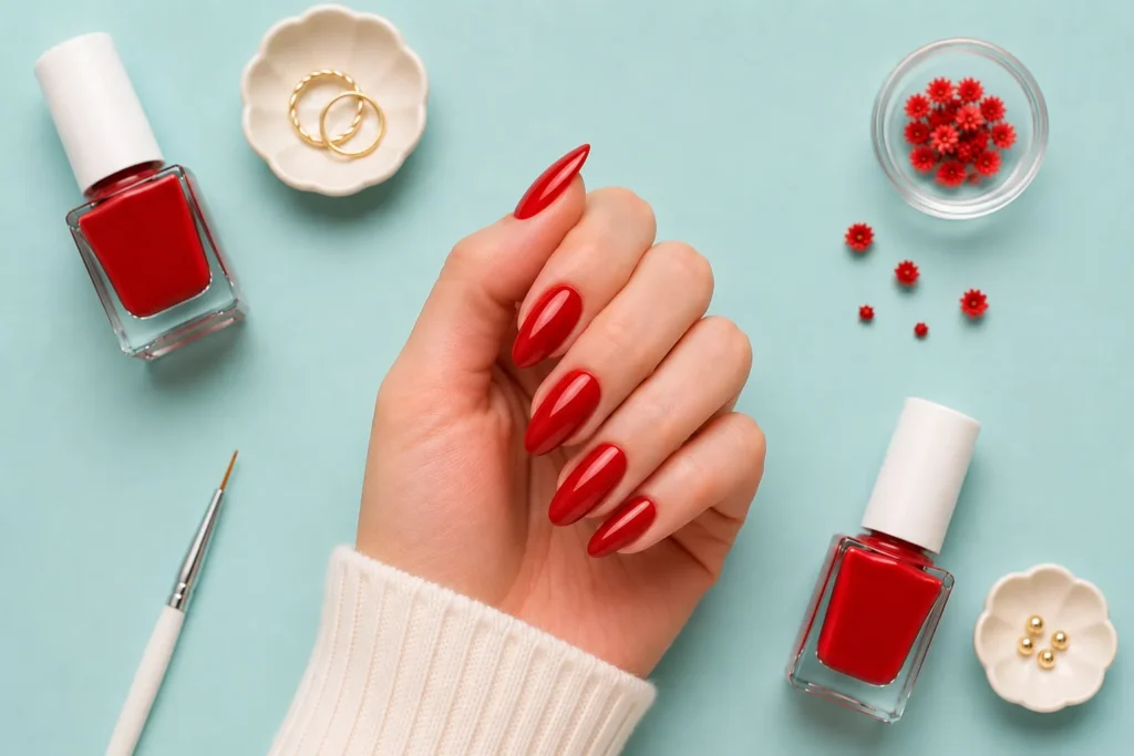 tomato red almond nail