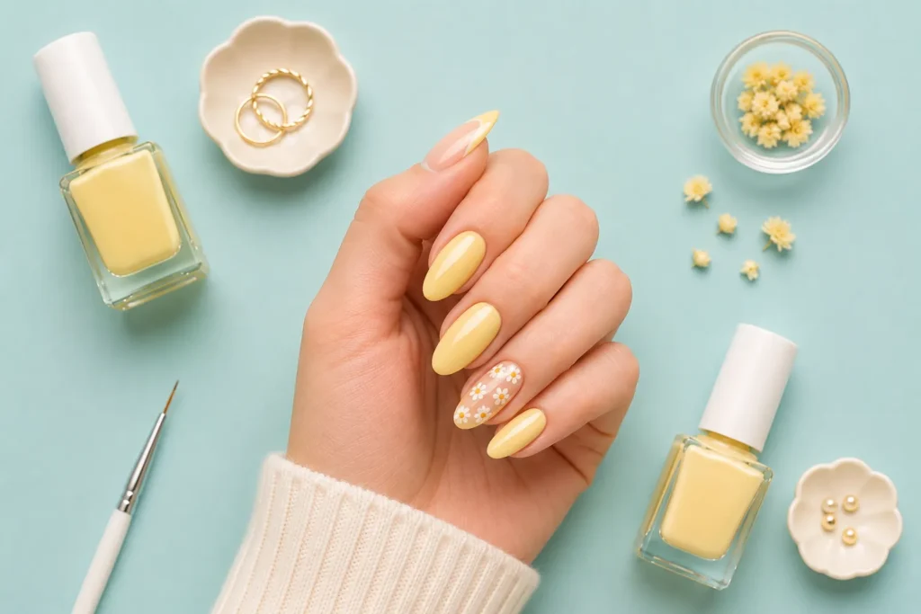 butter yellow almond nail design
